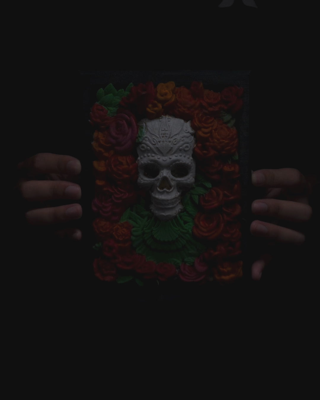 Skull Bed of Roses Framed Photo Wall Art 3D Printed Model STL 3MF Files