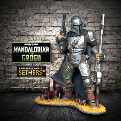 Mandalorian holding Amban Rifle Diorama | Star Wars | 3D Printing Models
