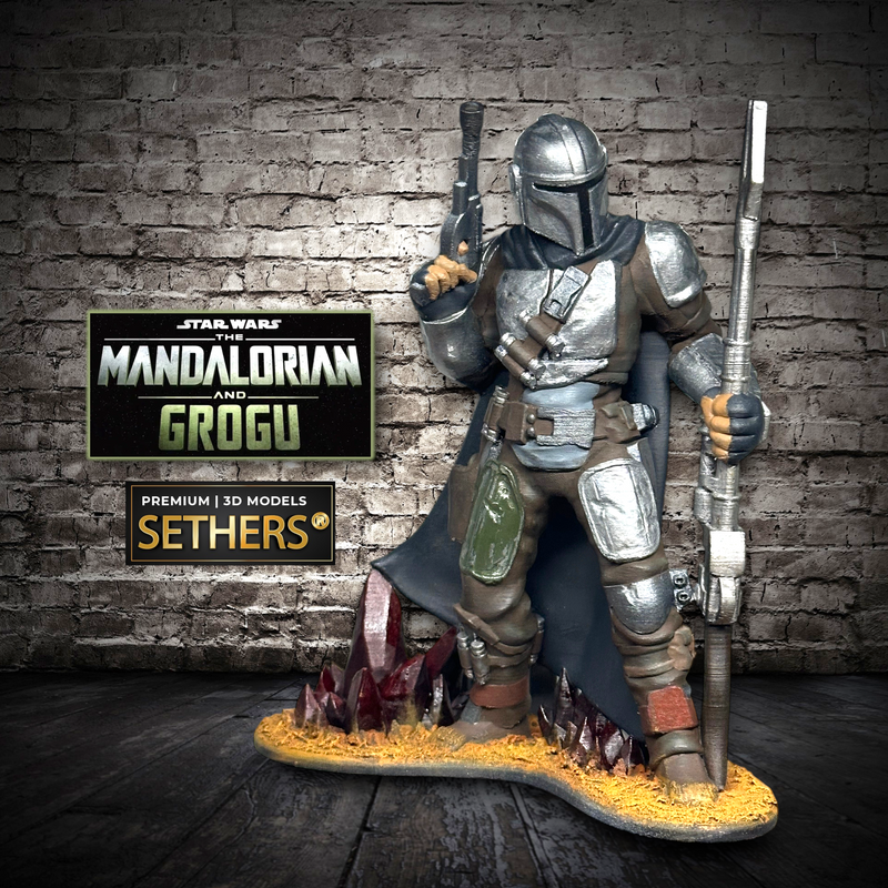Mandalorian holding Amban Rifle Diorama | Star Wars | 3D Printing Models