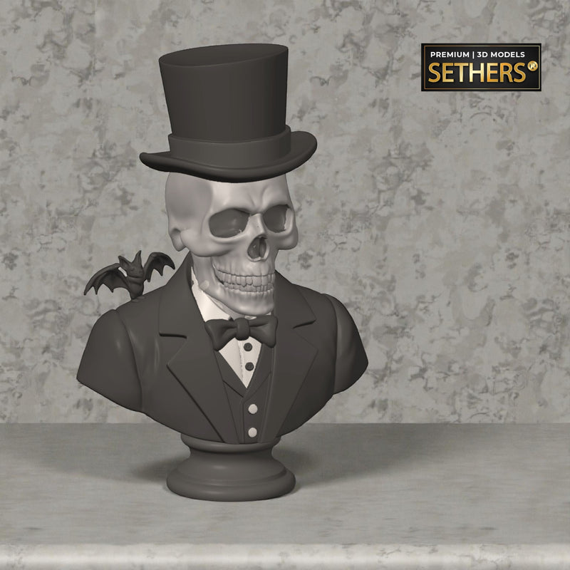 Gentleman Skull with Bat and Top Hat Bust | Best 3D Printing Models