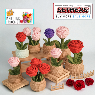 Rose plants | Crochet Knitted | 3D Printing STL Models