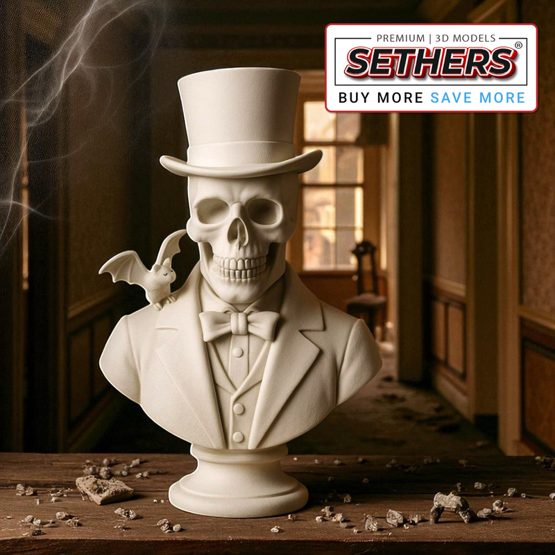Gentleman Skull with Bat and Top Hat Bust | Best 3D Printer Model Files