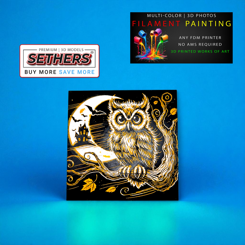 Owl Halloween HueForge | 3D Print Real Pics Filament Painting