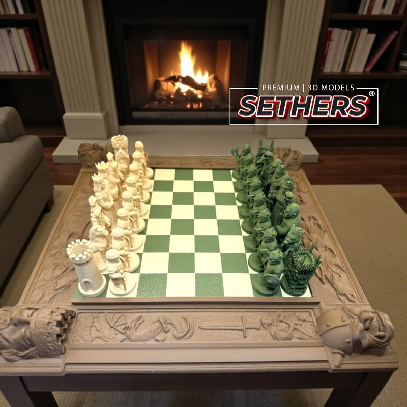 Orc vs Humans Chess Set | Board Pieces Frame | Best 3D Printing Models