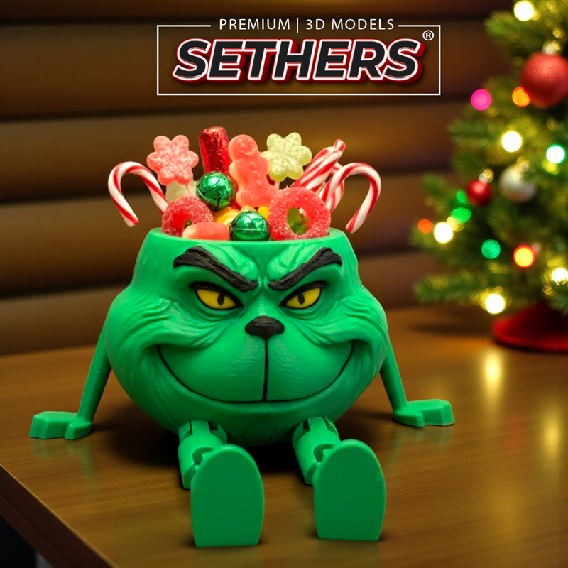 Grinch Candy Bowl Flexi Articulated | Christmas Decor 3D Printing Models