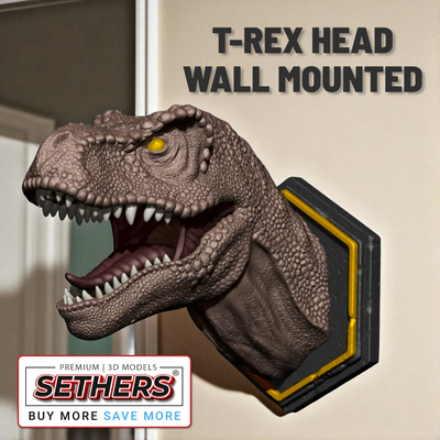 T-Rex Dinosaur Wall Mounted Color 3MF Files and STL | 3D Printing Model Files