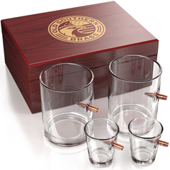 .308 Bullet Glass Wood Box Gift Set - Set of 4 Glasses