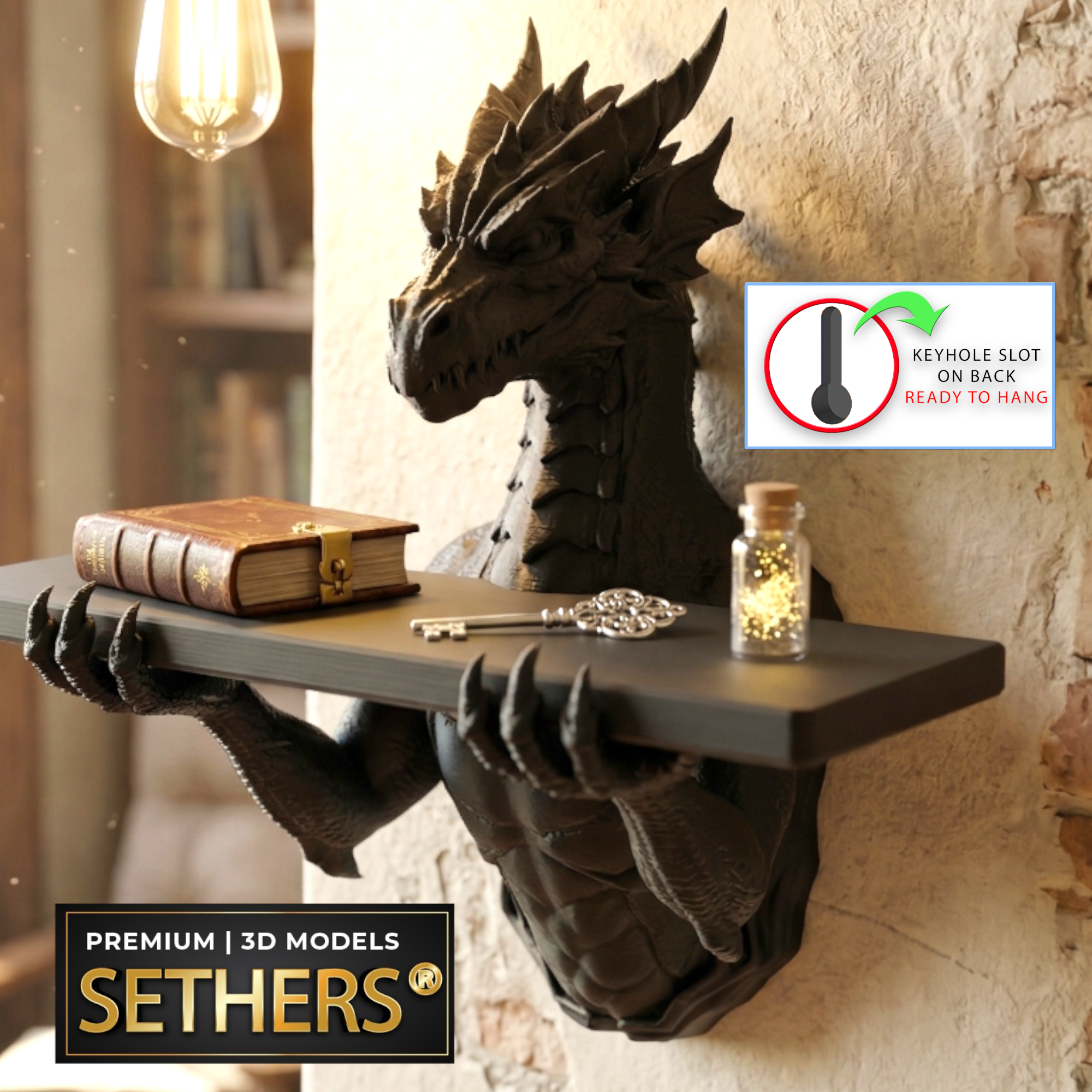 Dragon Wall Shelf - with Keyhole on back | 3D Printing Models Dragon Wall Shelf - with Keyhole on back | 3D Printing Models