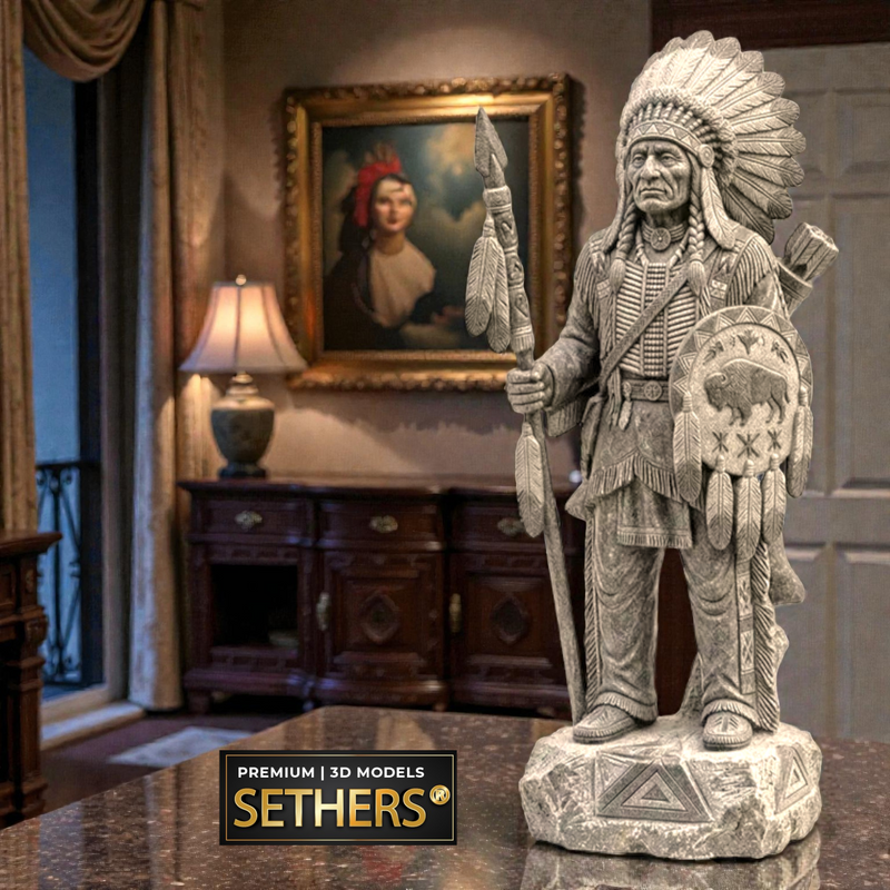 Indian Chief with Spear Sculpture | Native American | 3D Printing Models 