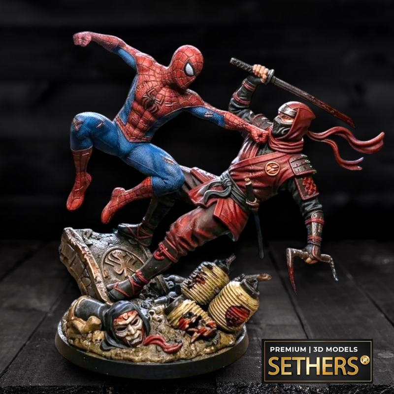 Spider-man vs Ninja Warrior Diorama | Marvel Comics | 3D Printing Models