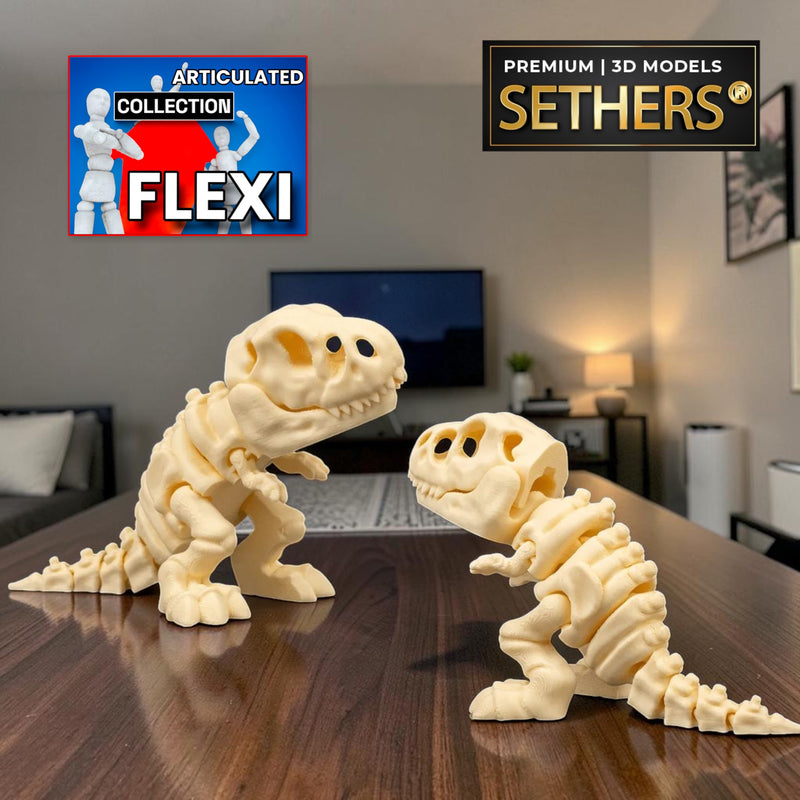 T-Rex Skeleton Dinosaur | Flexi Articulated Print In Place | 3D Printing Models