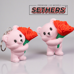 Bear Holding Roses Keychain | 3D Printer Model Files