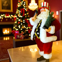 Uncle Sam Patriotic Santa Claus Figurine | 11" Tall | Christmas Decor