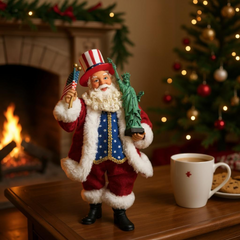 Uncle Sam Patriotic Santa Claus Figurine | 11" Tall | Christmas Decor