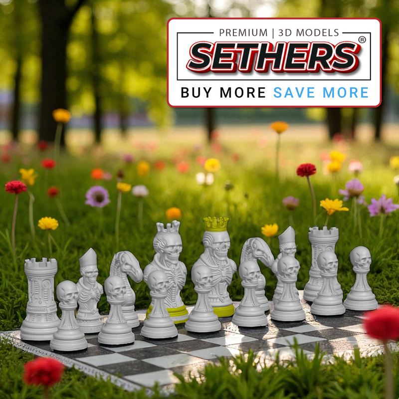 Skull Chess Pieces | Best 3D Printing Model Files at Sethers STL 3MF Models file. 3D Model STL Files. Best Premium 3D Printing Model Files. Chess Set 3D Printer