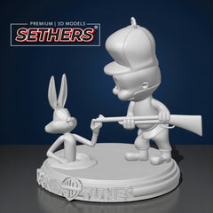 Elmer Fudd Bugs Bunny Gun Finger Diorama Sculpture | 3D Printing Models