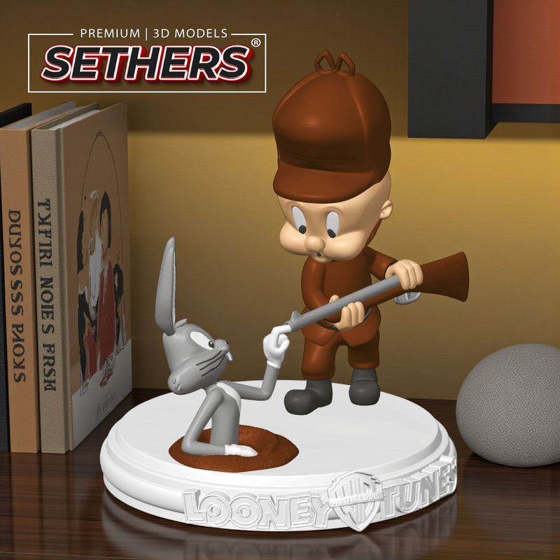 Elmer Fudd Bugs Bunny Gun Finger Diorama Sculpture | 3D Printing Models
