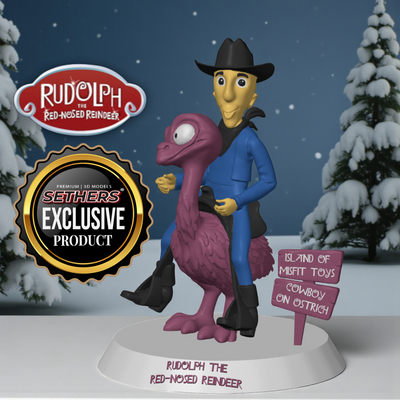 Cowboy Riding Ostrich 3D Printing Model Files | 3D printable Christmas STL 3MF models | Rankin Bass 1964 Rudolph the Red Nosed Reindeer | Island of Misfit Toys