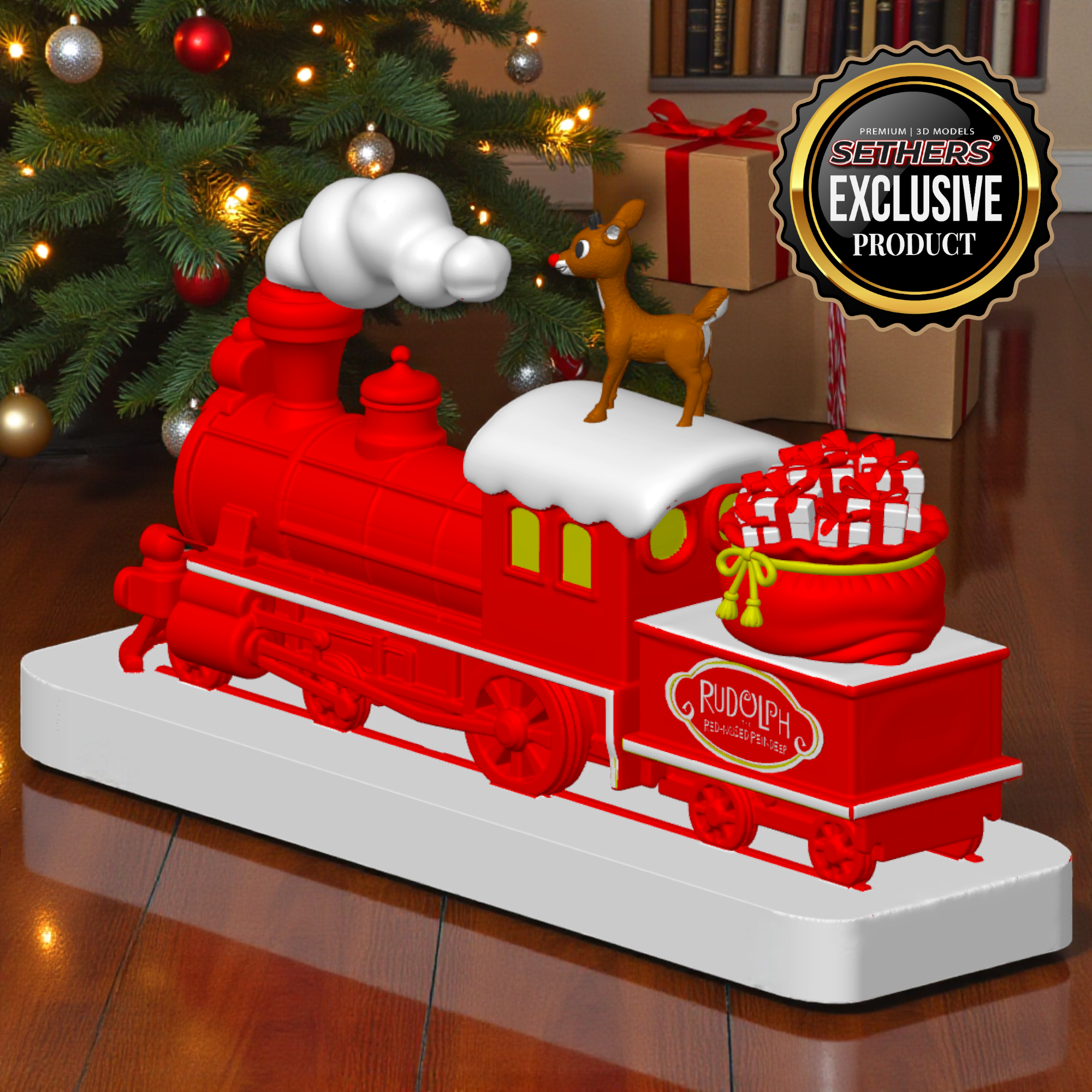 Wooden Rudolph Train Christmas Town Train Rudolph the Red-Nosed Reindeer 3D Printing Models