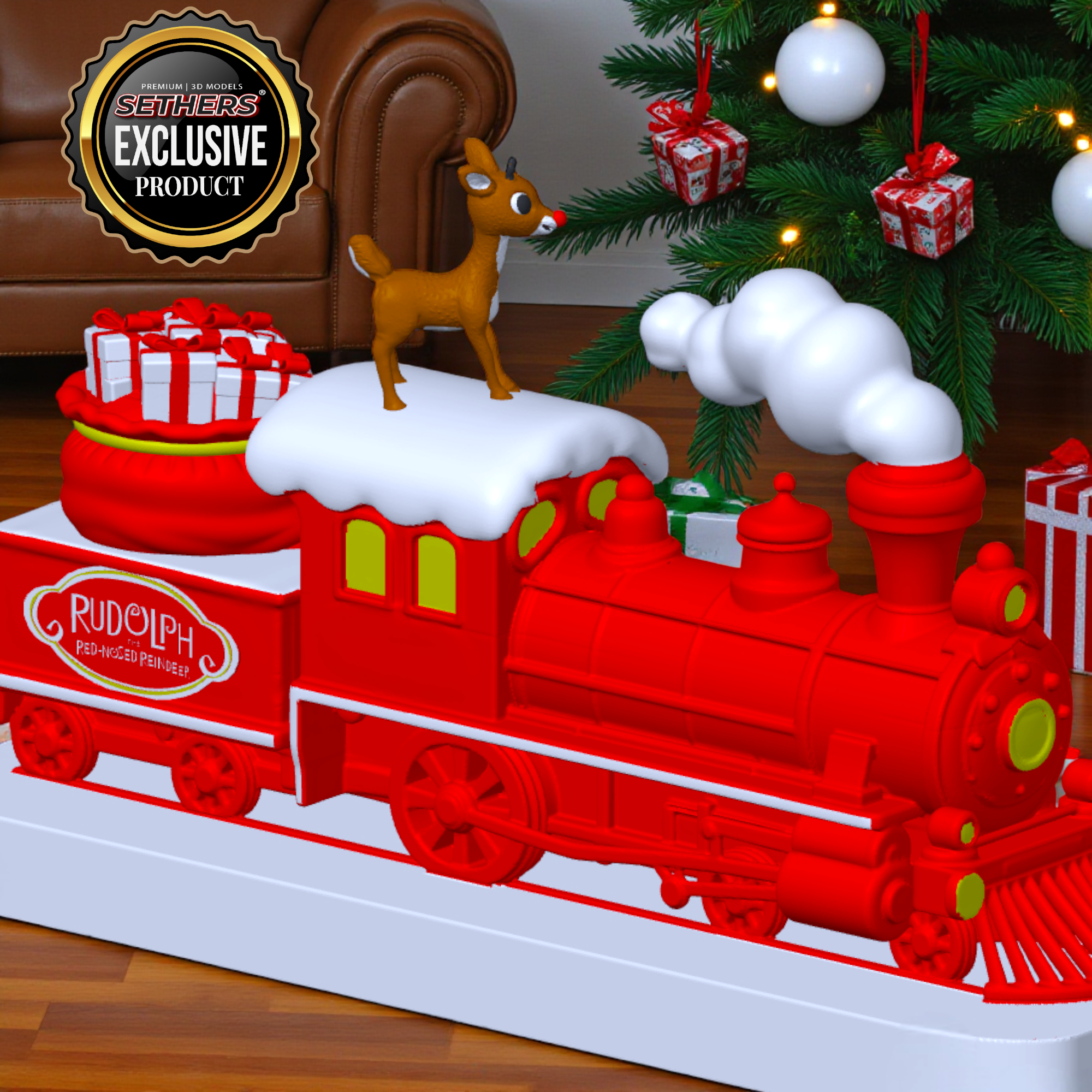 Wooden Rudolph Train Christmas Town Train Rudolph the Red-Nosed Reindeer 3D Printing Models