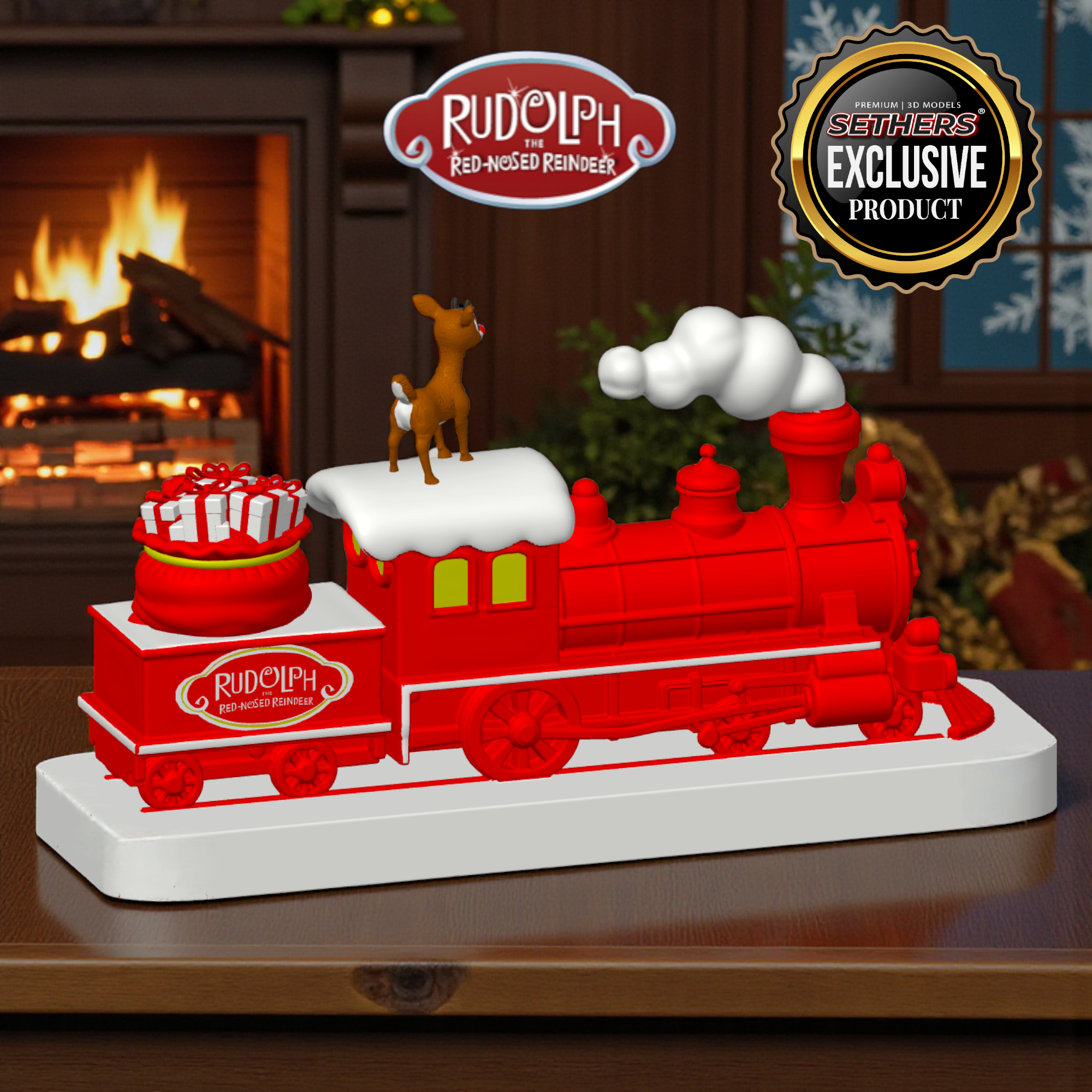 Wooden Rudolph Train Christmas Town Train Rudolph the Red-Nosed Reindeer 3D Printing Models