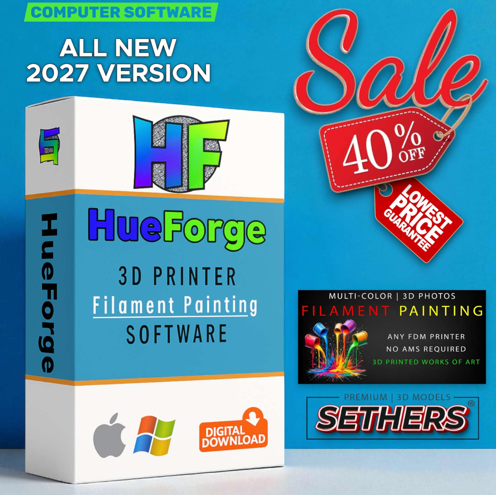Hueforge 3D Printer Filament Painting Software Sale 40% off lowest price at Sethers now only $9