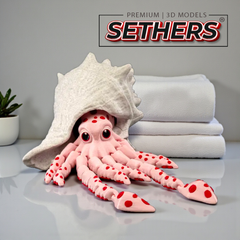 Articulated Squid in Shell | Print in Place | 3D Printer Model Files