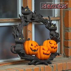 Halloween Wreath Pumpkin | Wall Hanging Decor | 3D Printing Models
Pumpkins and Black Kittens Cats | Includes Keyhole Slot. Best 3D Printing STL 3MF Model Files