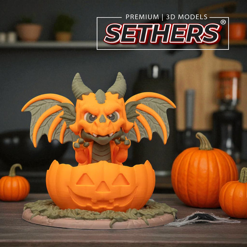 Halloween Dragon with Egg Pumpkin Shell | Articulated | 3D Printer Model Files