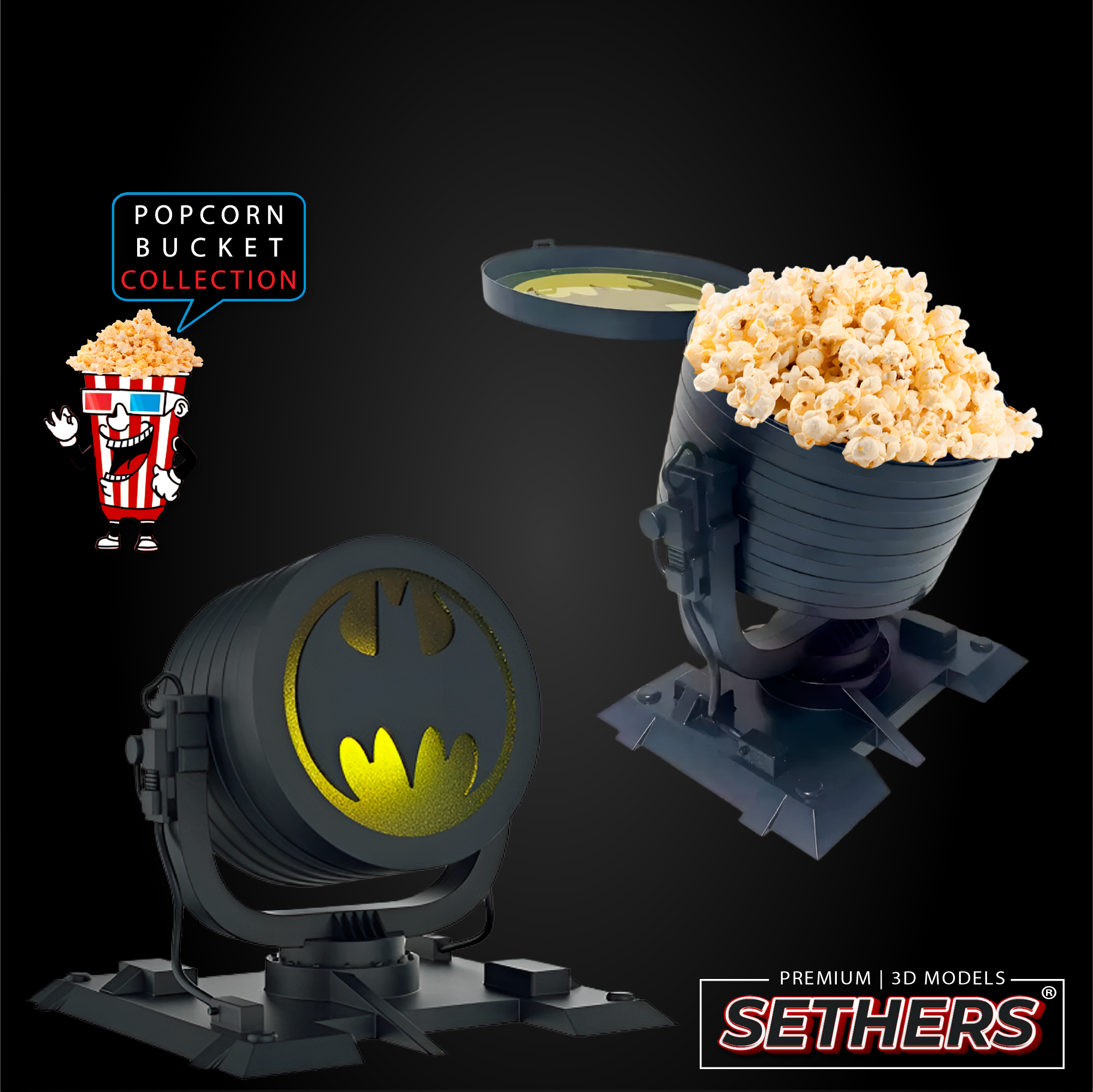Bat Popcorn Bat Signal Batman | Popcorn Bucket | 3D Printer Model Files