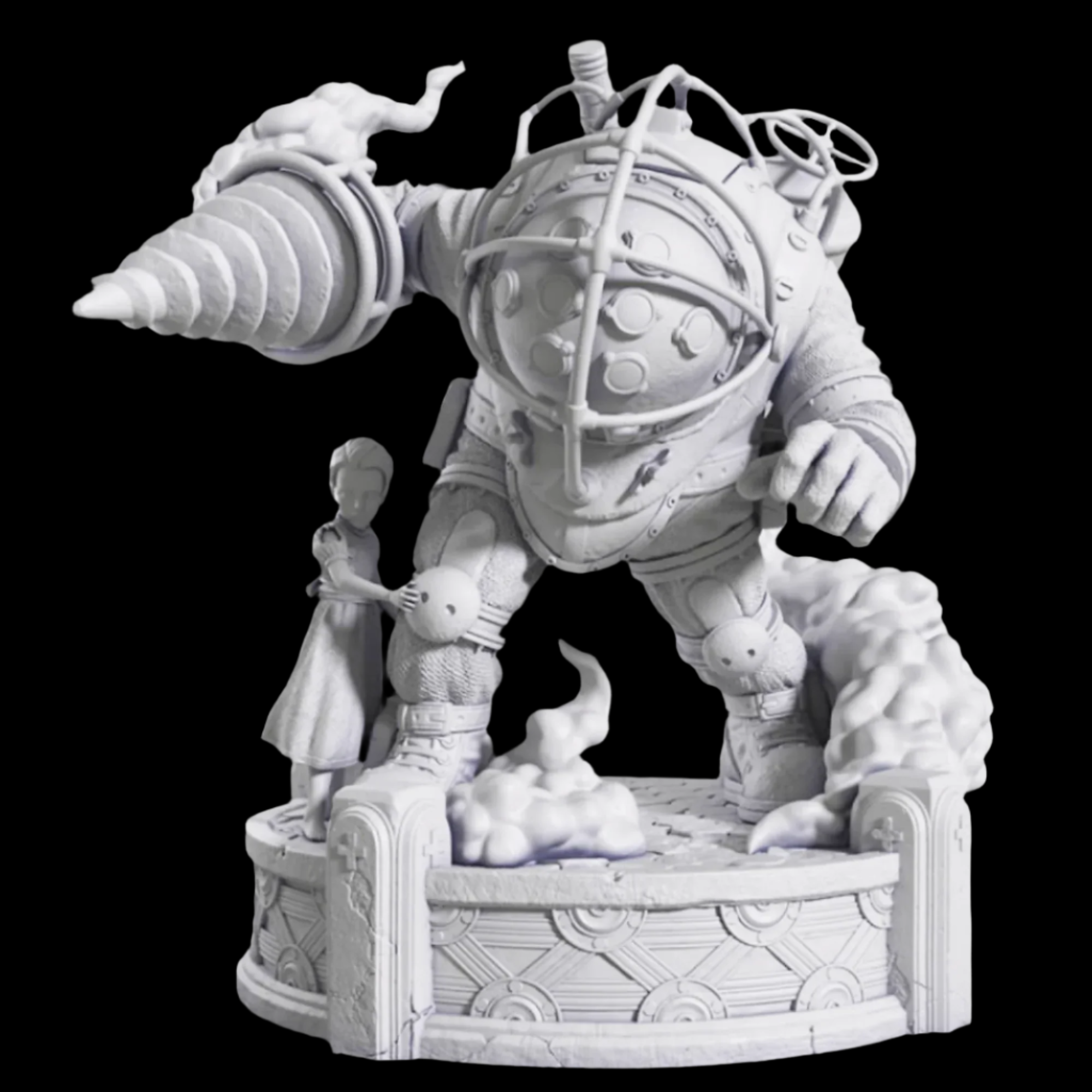 BioShock Big Daddy Little Sister Statue 3D Printer Model Files bioshock-big-daddy-little-sister-statue-3d-printer-model-files