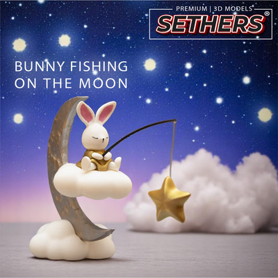 Bunny Rabbit Fishing on the Moon | Best 3D Printing STL Model Files