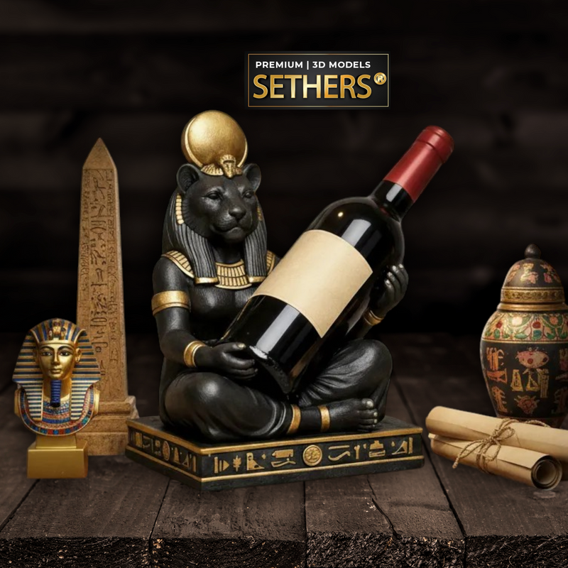 Egyptian Majestic Sekhmet Wine Bottle Holder | 3D Printer Models