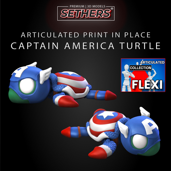 Captain Turtle Captain America Turtle | Articulated Print In Place | 3D Printer Model