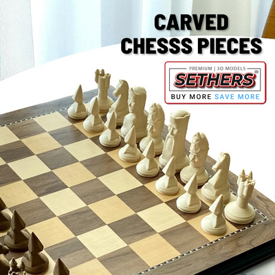 Hand Wood Carved Chess Pieces | Best 3D Printing Model Files at Sethers