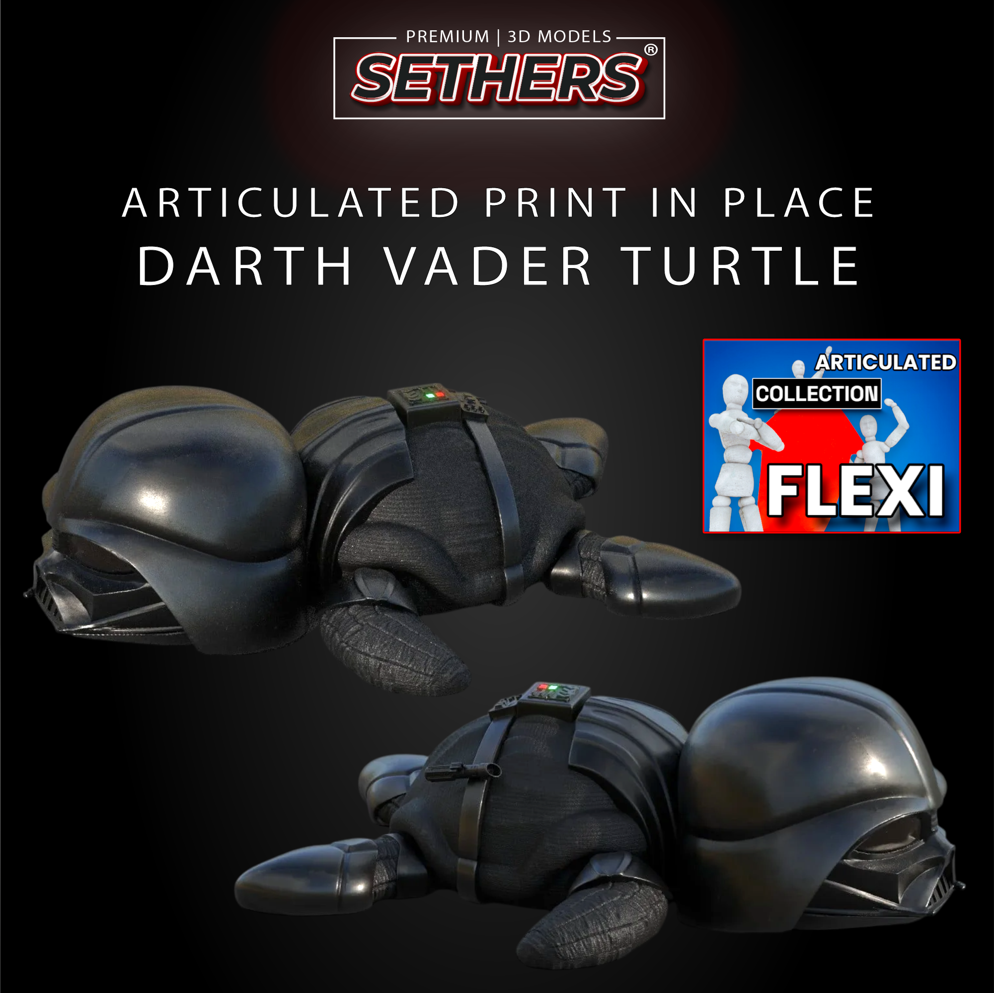 Darth Vader Turtle | Articulated Print In Place | 3D Printer Model Fil