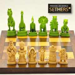 Dinosaurs vs Cave Men Chess Set | 3D Printing Models