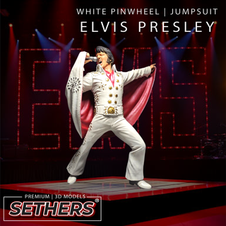 Elvis Presley | White Pinwheel Jumpsuit with Cape | 3D...