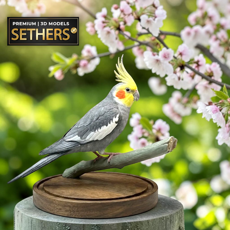 Cockatiel bird on perch | 3D Printing Models at Sethers