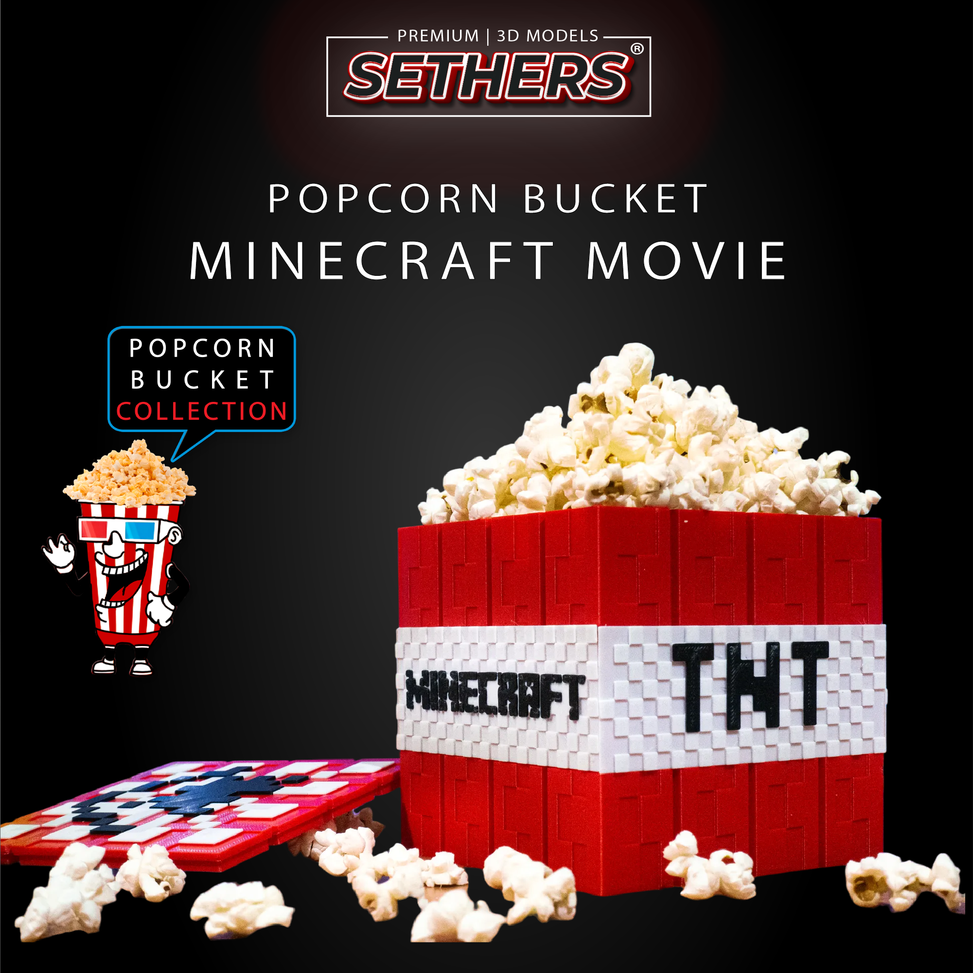 Popcorn Minecraft Buildd Minecraft Movie | Popcorn Bucket | 3D Printer Model Files
