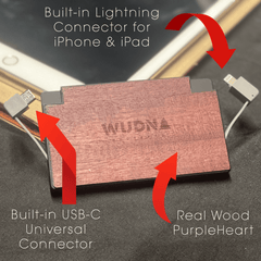 Purple Heart Wooden Power Bank | Apple Lightning & USB Universal Connectors