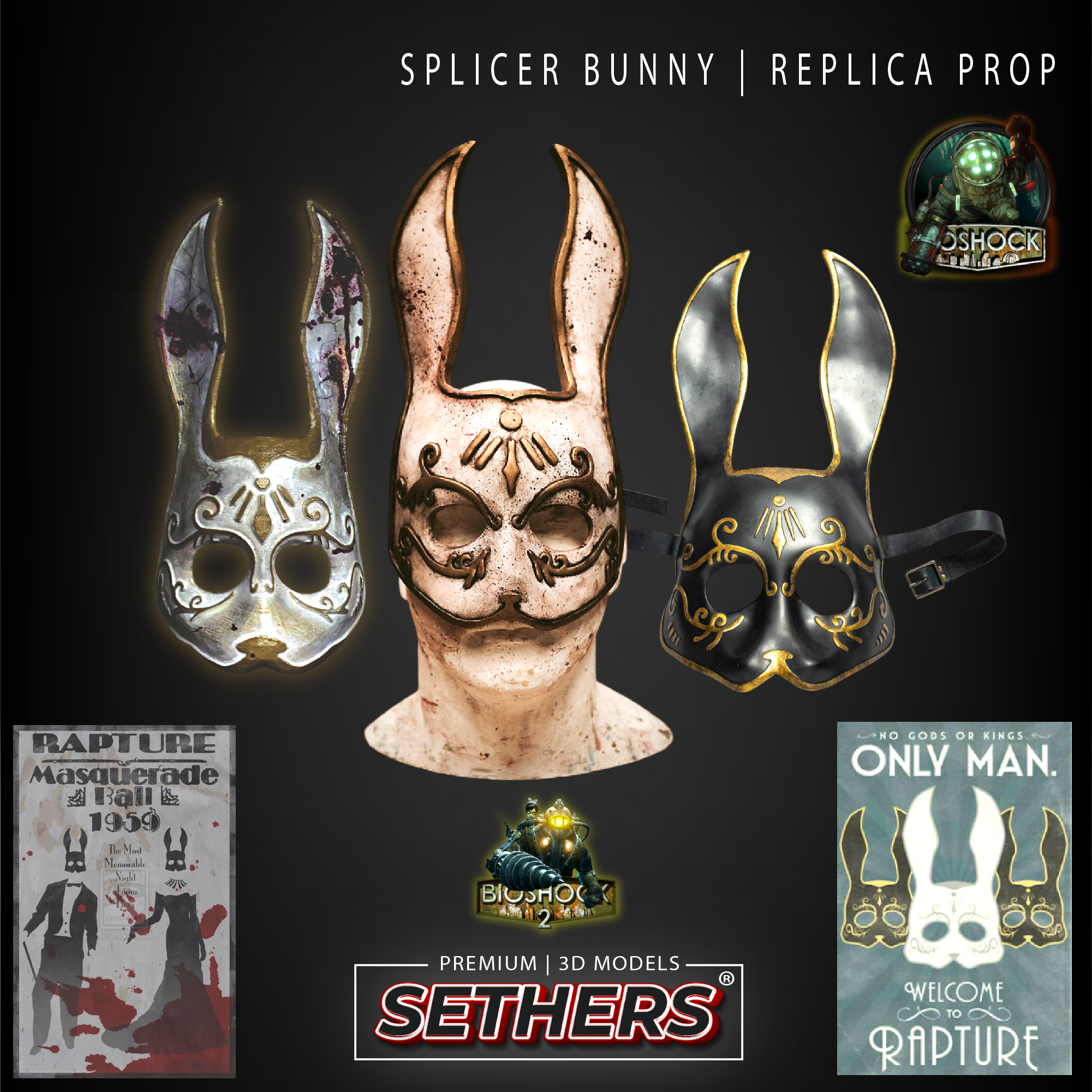 White Rabbit Mask Bioshock Replica Prop Splicer Bunny Mask | Bioshock | 3D Printer Model Files