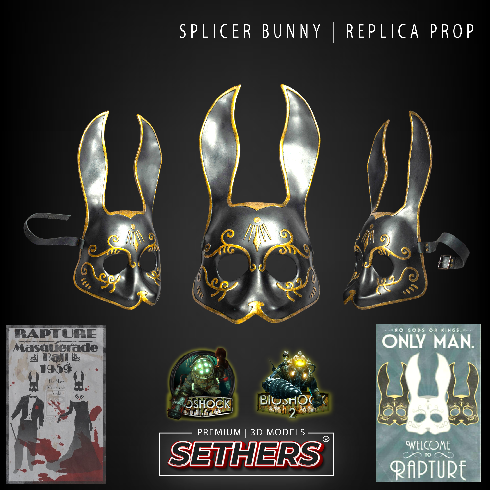 Bioshock Rabbit Mask Replica Prop Splicer Bunny Mask | Bioshock | 3D Printer Model Files
