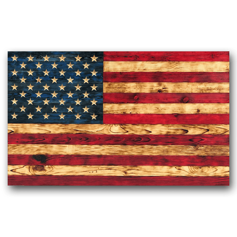 Signature Patriot Wooden American Flag - Carved Stars