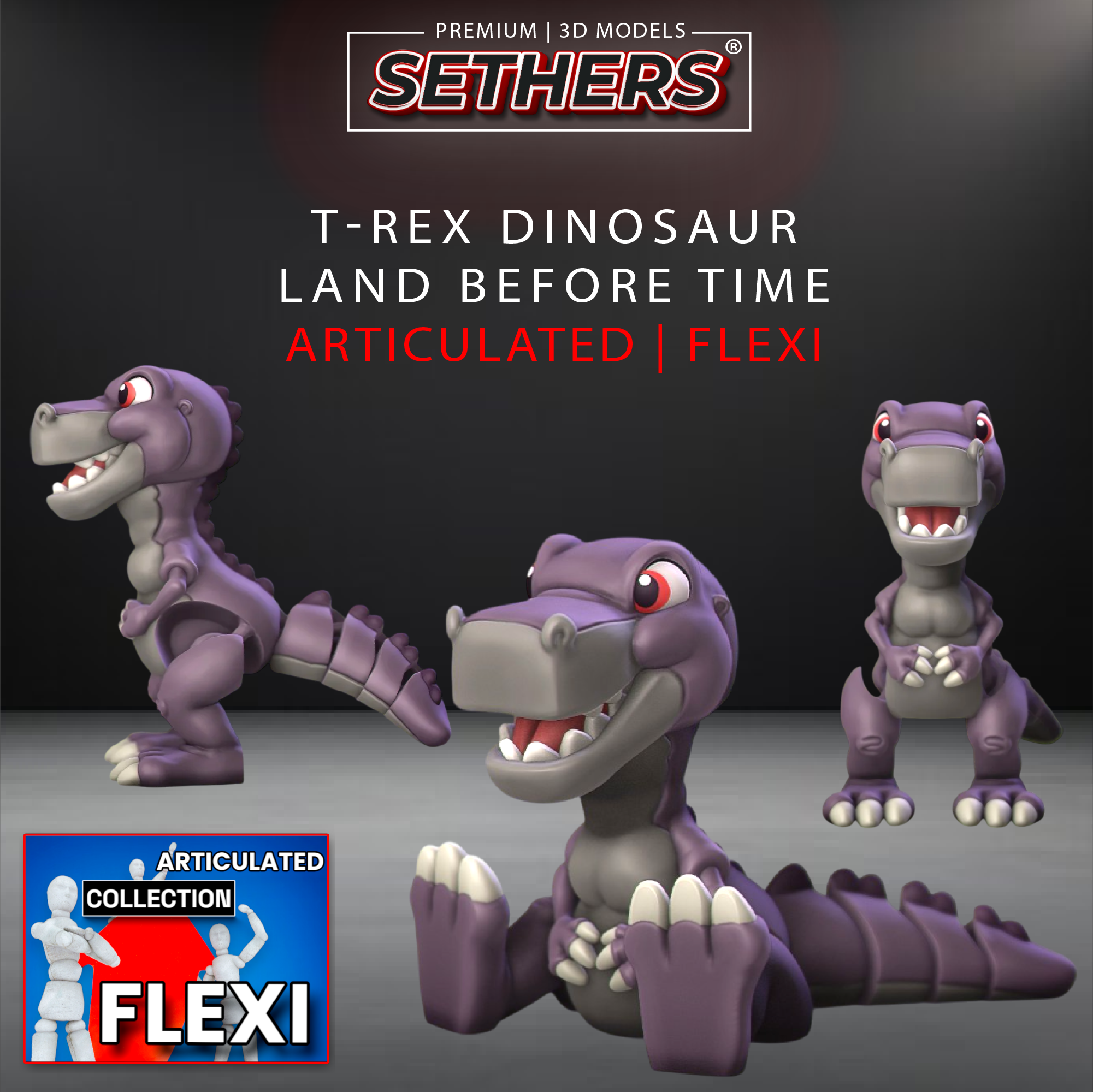 T-Rex | Land Before Time | Flexi Articulated | 3D Printer Model Files